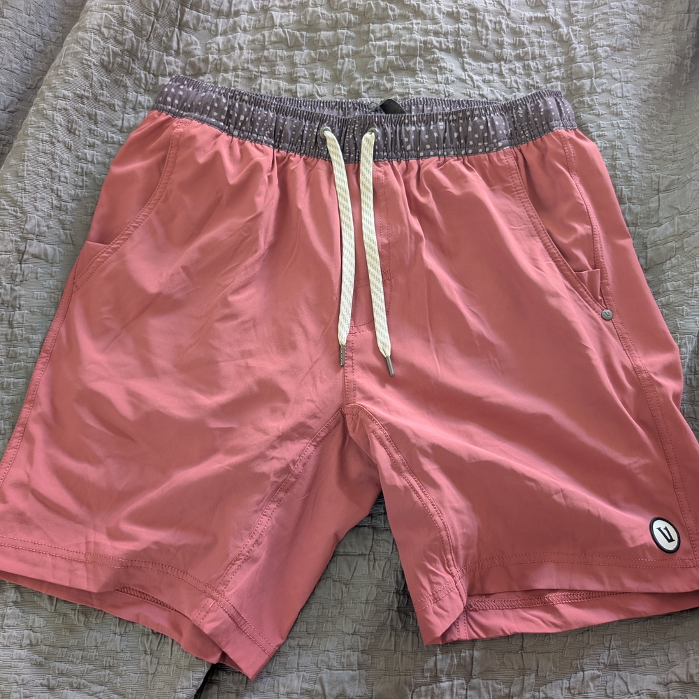 Vuori Men's Athletic Shorts in Pink and Gray